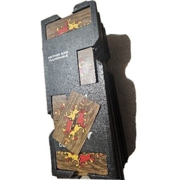 Vintage Bridge Board Complete Set Score Pencils Playing Cards Leather Card Box - Picture 2 of 12